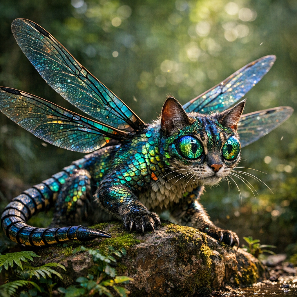 Catronfly, an AI-generated hybrid of Cat and Dragonfly