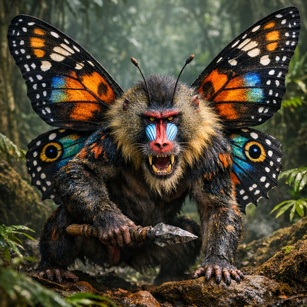 Babutterfly, an AI-generated hybrid of Baboon and Butterfly