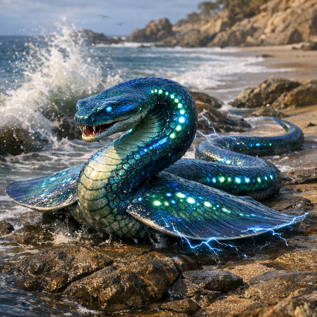 Electroserpent, an AI-generated hybrid of Electric Ray and Snake