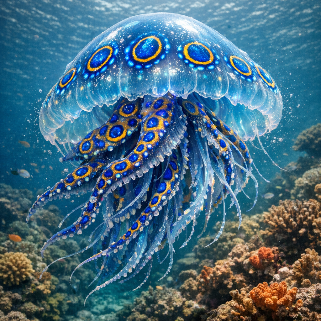 Jellyring, an AI-generated hybrid of Jellyfish and blue ring octopus