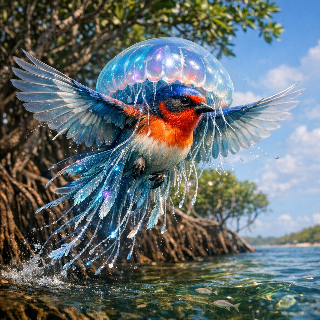 Jellifinch, an AI-generated hybrid of Jellyfish and Finch