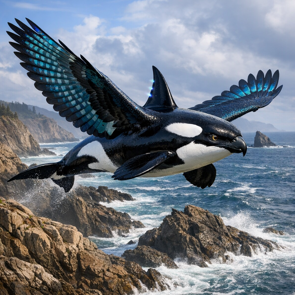Orcalcon, an AI-generated hybrid of orca and Falcon