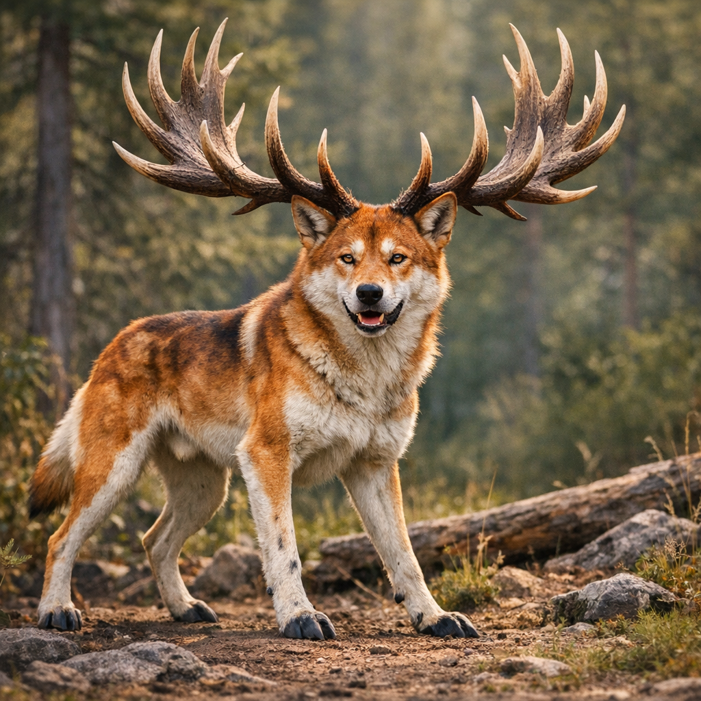 Dingelk, an AI-generated hybrid of Dingo and Elk
