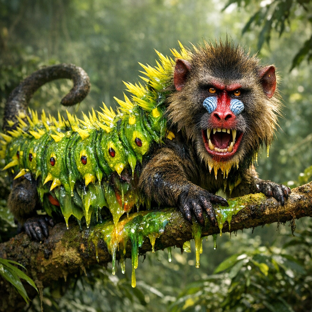 Baboopillar, an AI-generated hybrid of Baboon and Caterpillar