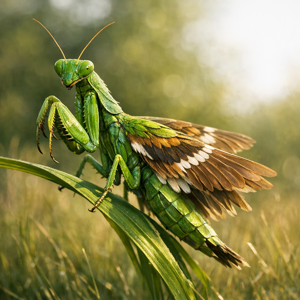 Mantalark, an AI-generated hybrid of Mantis and Lark