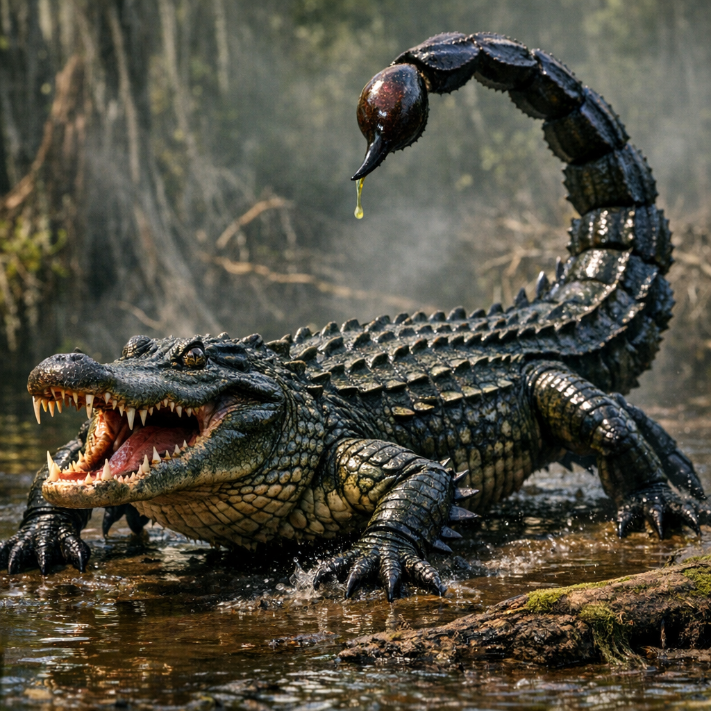 Scorigator, an AI-generated hybrid of Alligator and Scorpion