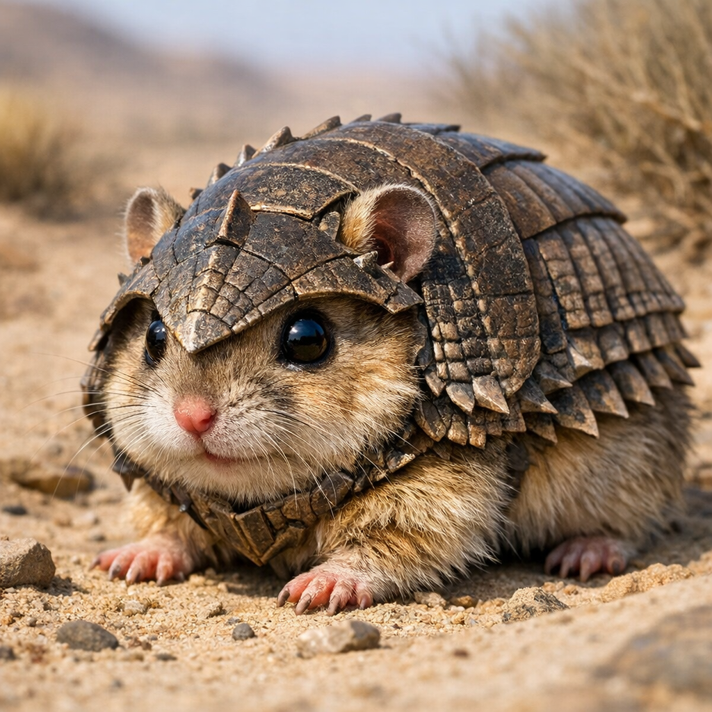 Armahamster, an AI-generated hybrid of Armadillo and Hamster