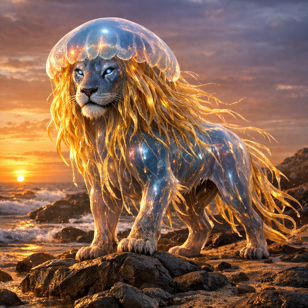Jellylion, an AI-generated hybrid of Jellyfish and Lion