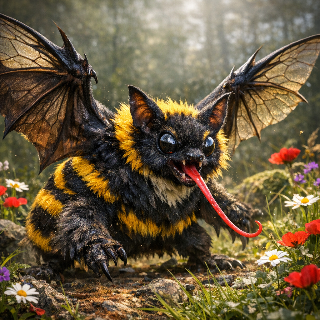 Bumblebat, an AI-generated hybrid of Bat and Bumblebee