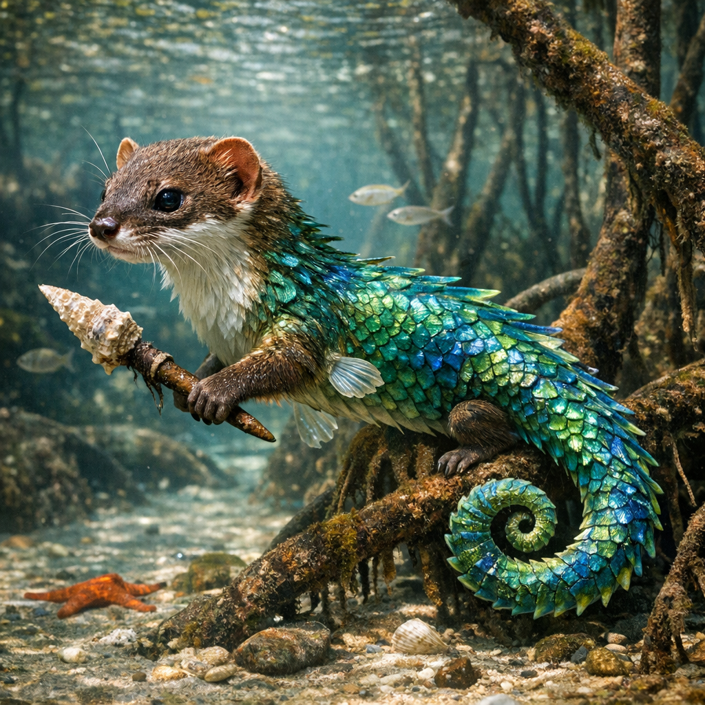 Weasorse, an AI-generated hybrid of Weasel and Seahorse