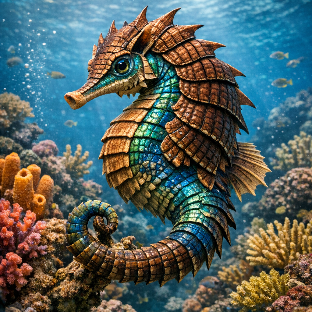 Seaharmadillo, an AI-generated hybrid of Seahorse and Armadillo