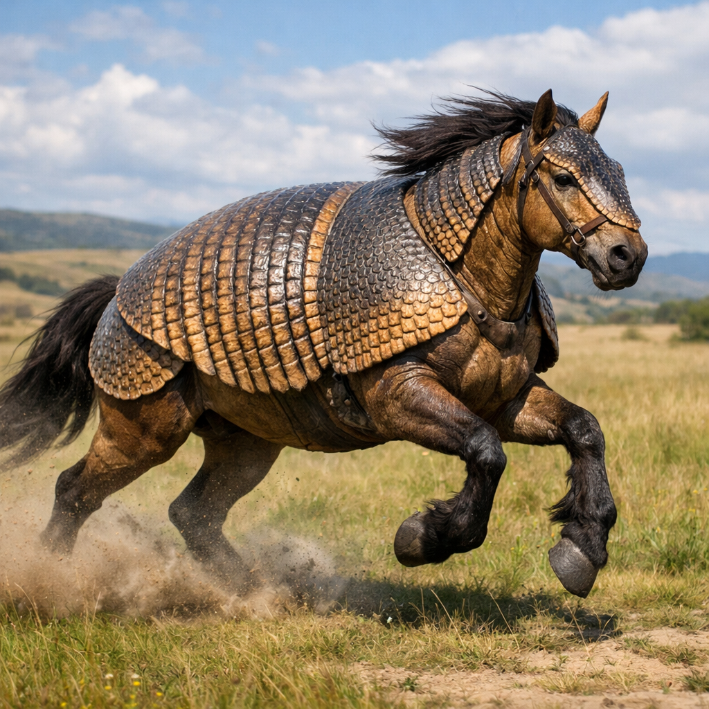 Armahorse, an AI-generated hybrid of Armadillo and Horse