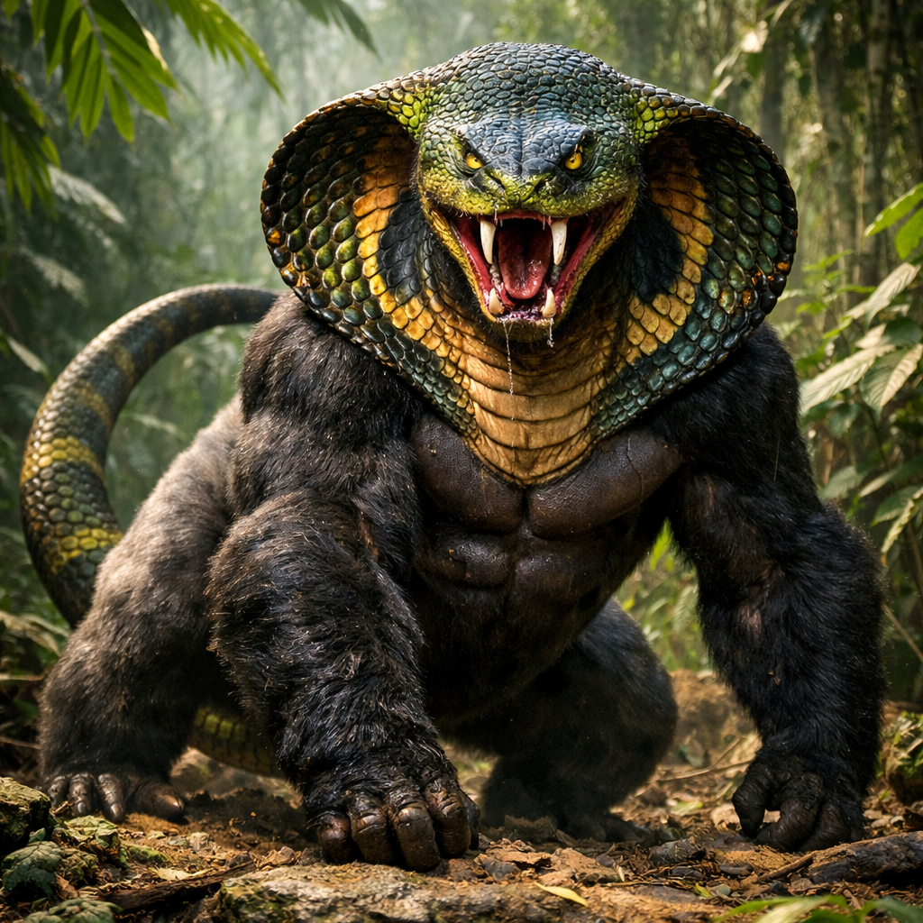 Coborilla, an AI-generated hybrid of Cobra and Gorilla