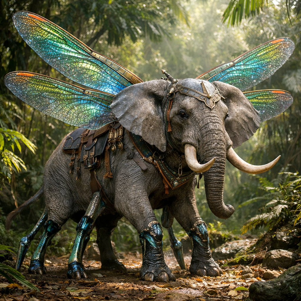 Elephly, an AI-generated hybrid of Dragonfly and Elephant