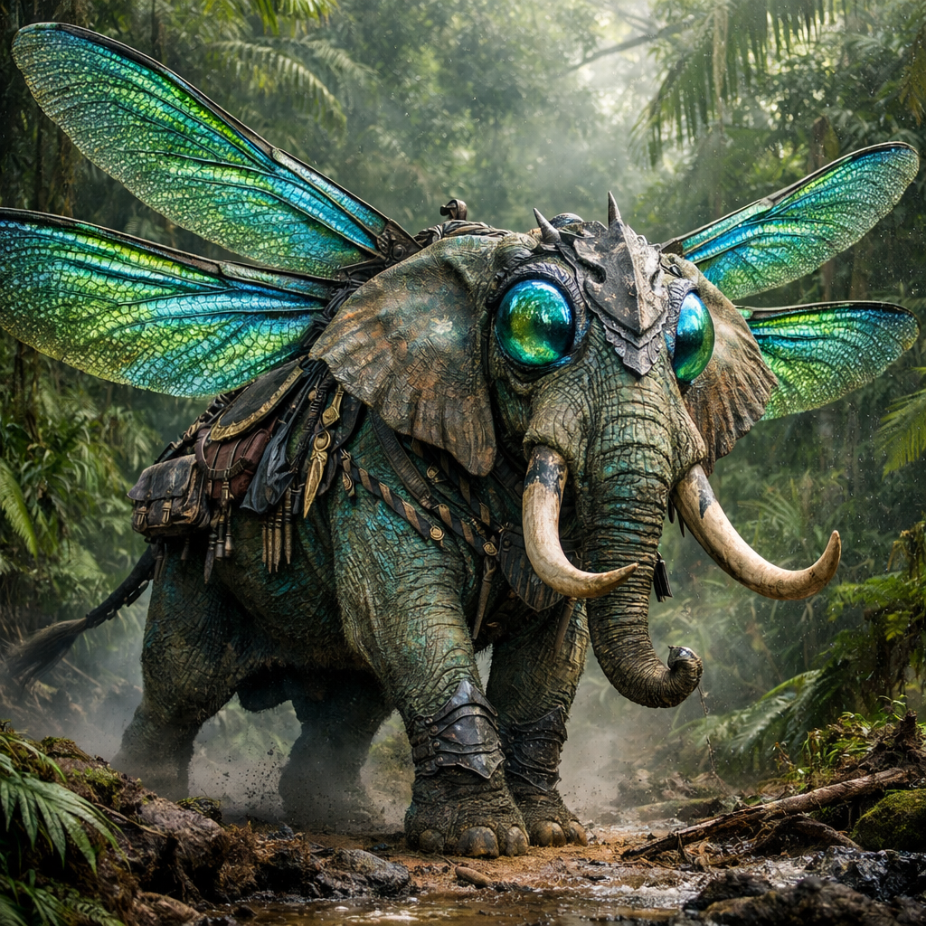 Draganth, an AI-generated hybrid of Dragonfly and Elephant