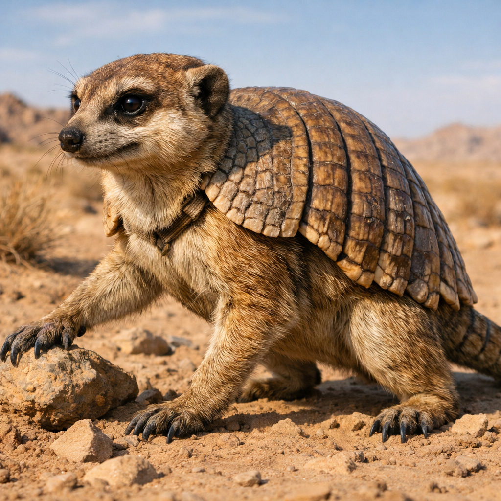 Armeerkat, an AI-generated hybrid of Armadillo and Meerkat