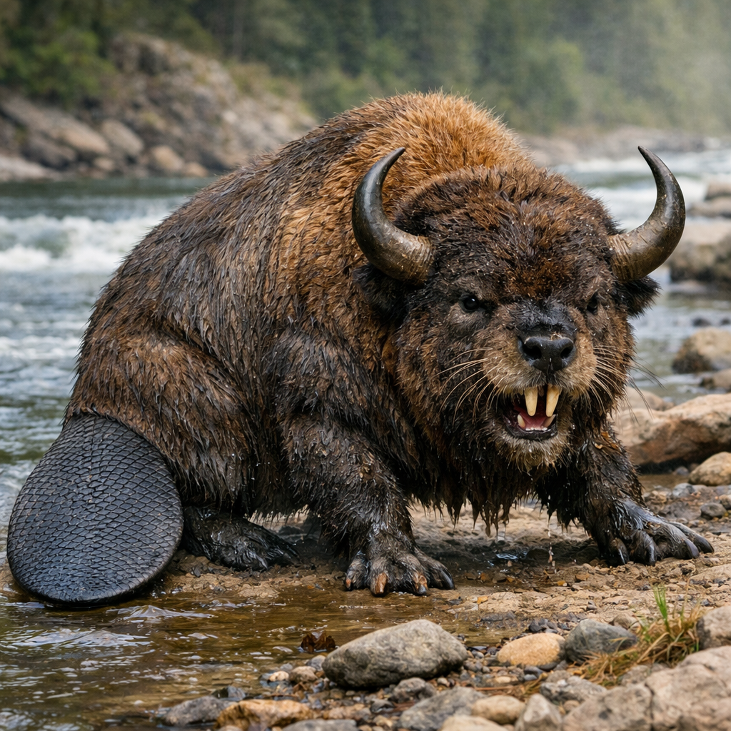 Beavison, an AI-generated hybrid of Beaver and Bison