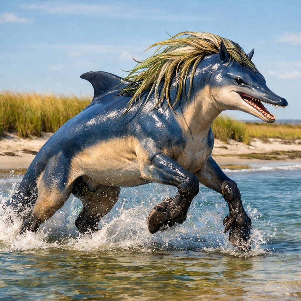 Dolphorse, an AI-generated hybrid of horse and Dolphin