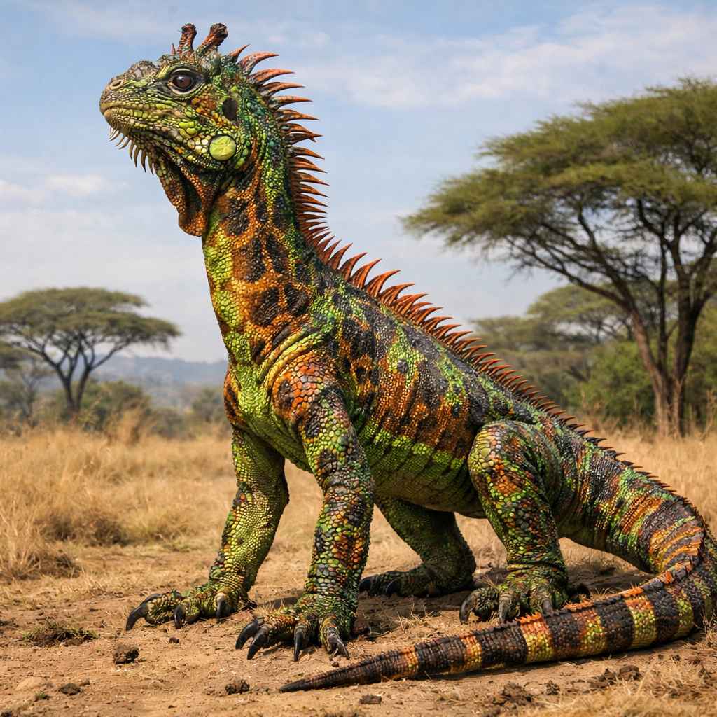 Giraffiguana, an AI-generated hybrid of Giraffe and Iguana