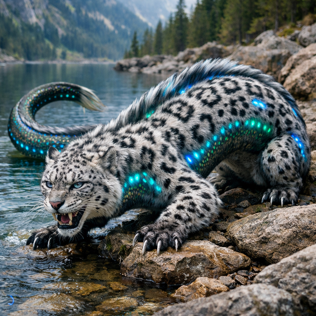 Eelopard, an AI-generated hybrid of Eel and snow leopard