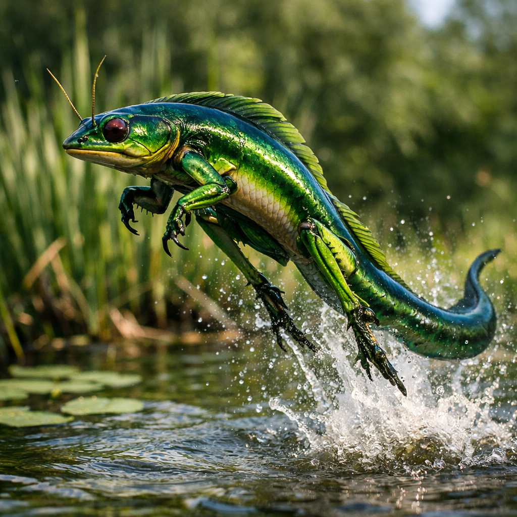 Eelhopper, an AI-generated hybrid of Eel and Grasshopper