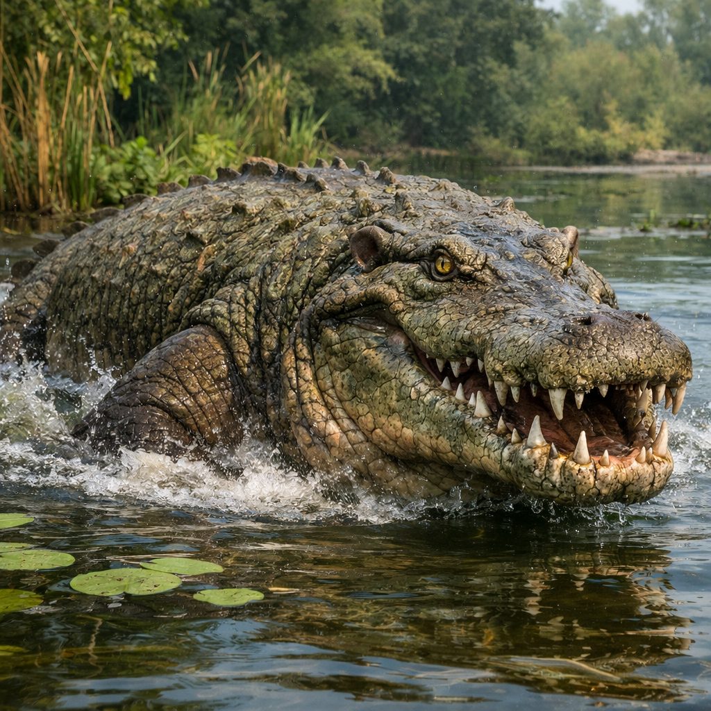 Crocopotamus, an AI-generated hybrid of Crocodile and Hippopotamus