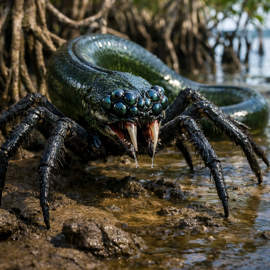 Eelspider, an AI-generated hybrid of Eel and Spider