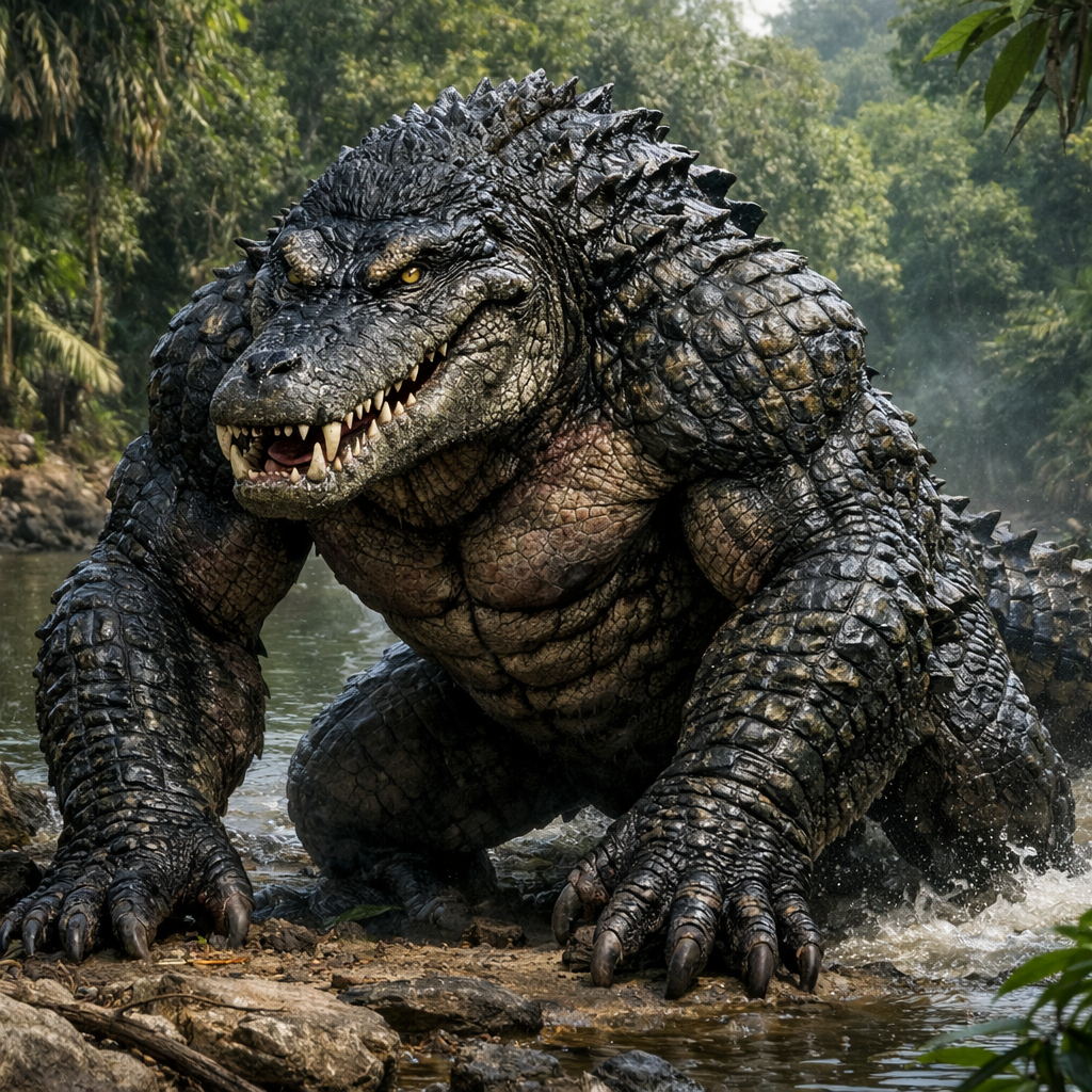 Crogorilla, an AI-generated hybrid of Crocodile and Gorilla