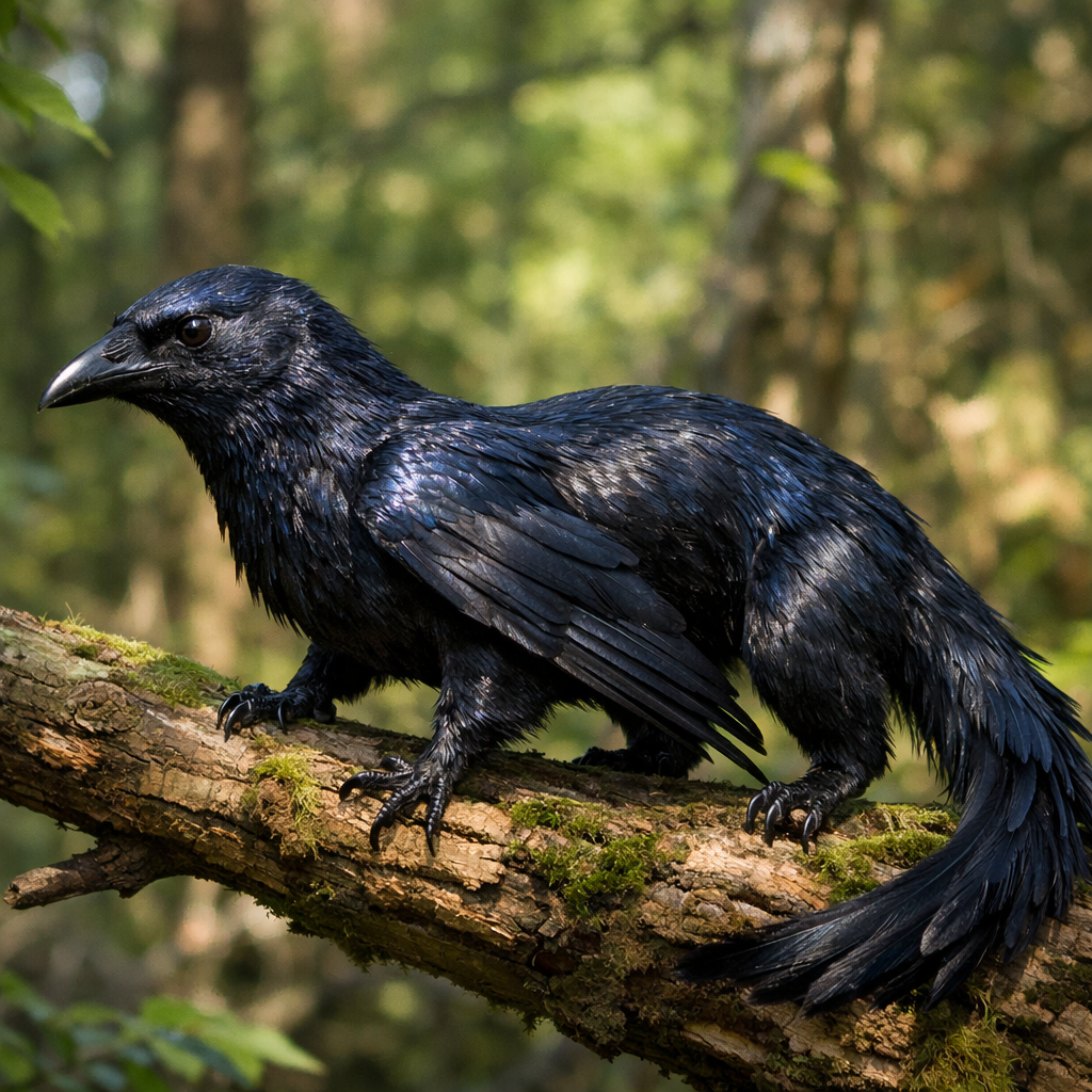Crowret, an AI-generated hybrid of Crow and Ferret