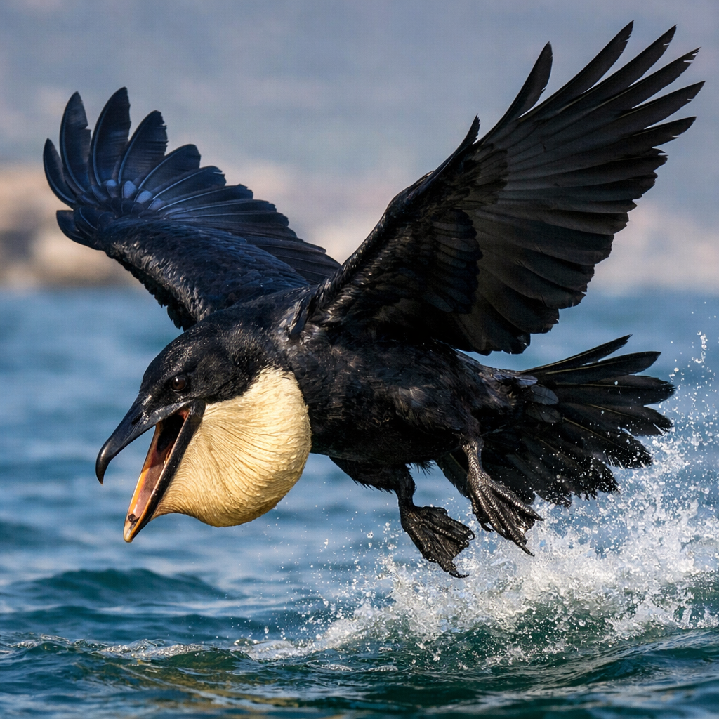 Crolican, an AI-generated hybrid of Crow and Pelican