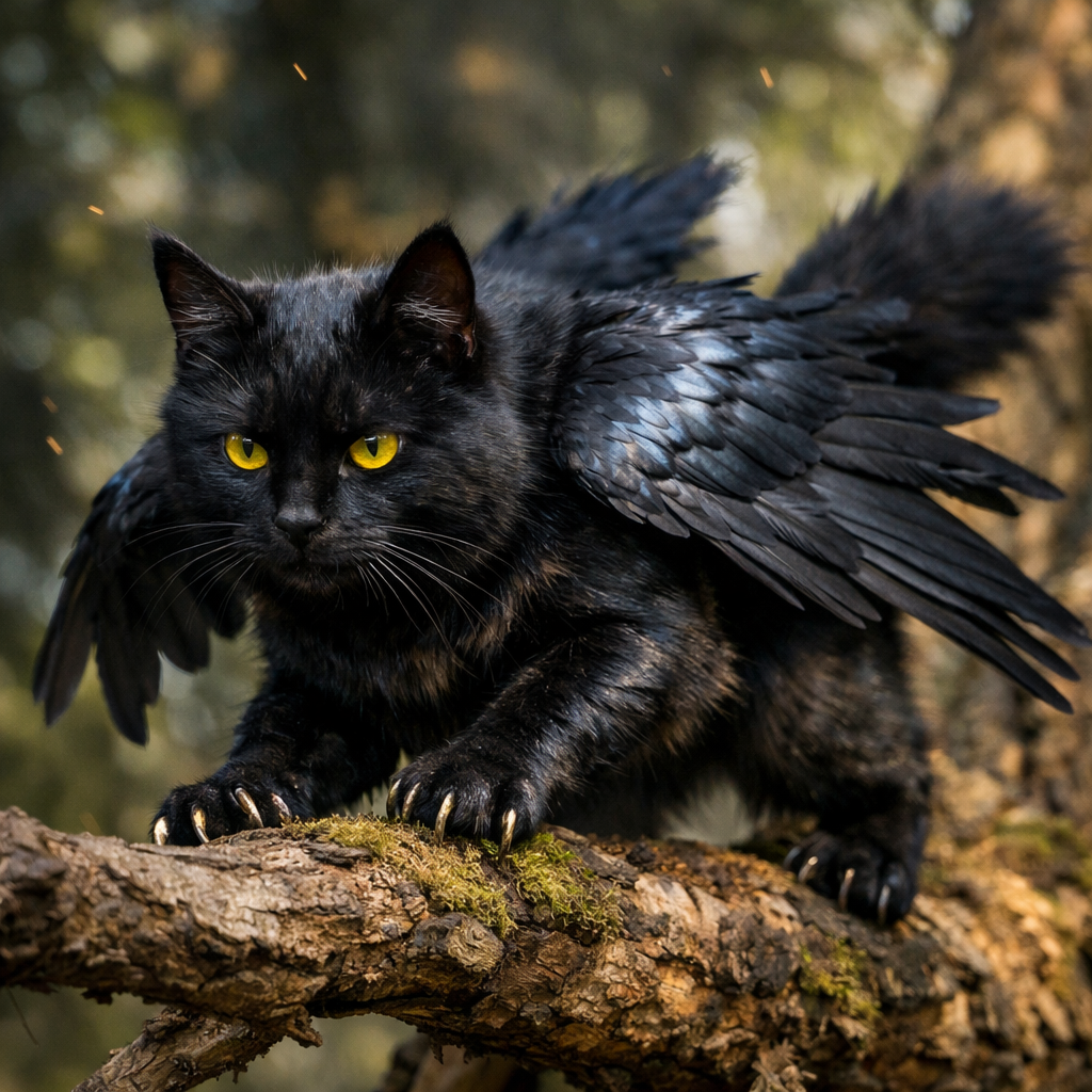 Cattrow, an AI-generated hybrid of Cat and Crow