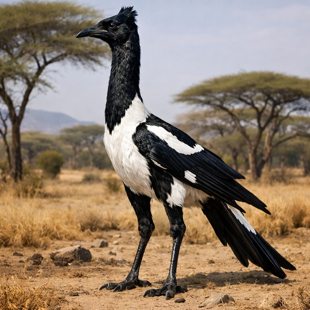 Giraffagpie, an AI-generated hybrid of Giraffe and Magpie