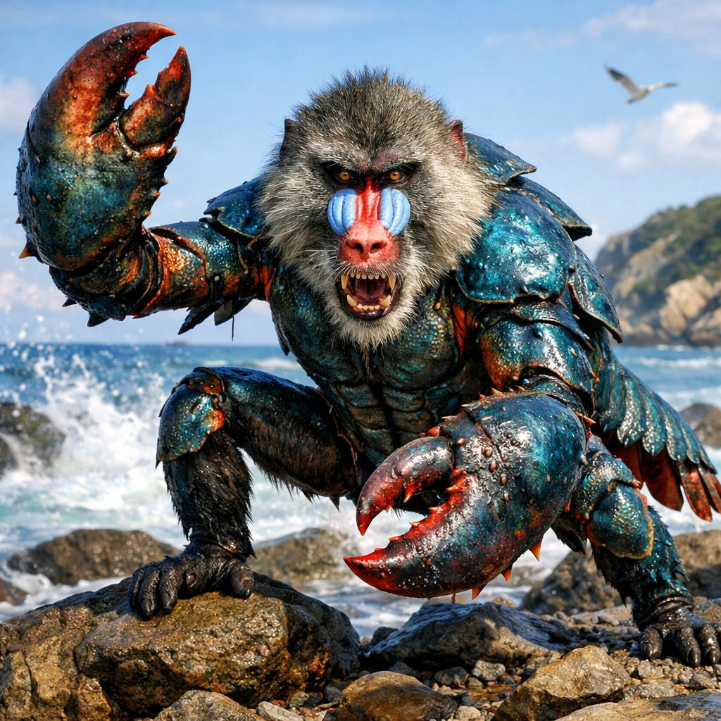 Loboon, an AI-generated hybrid of Lobster and Baboon