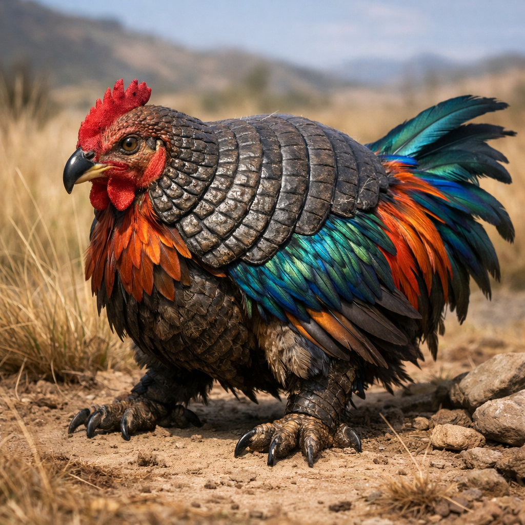 Armachick, an AI-generated hybrid of Armadillo and Chicken