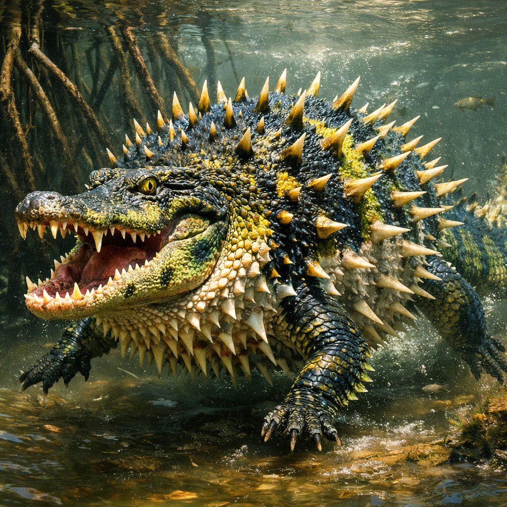 Allifish, an AI-generated hybrid of Alligator and Puffer Fish