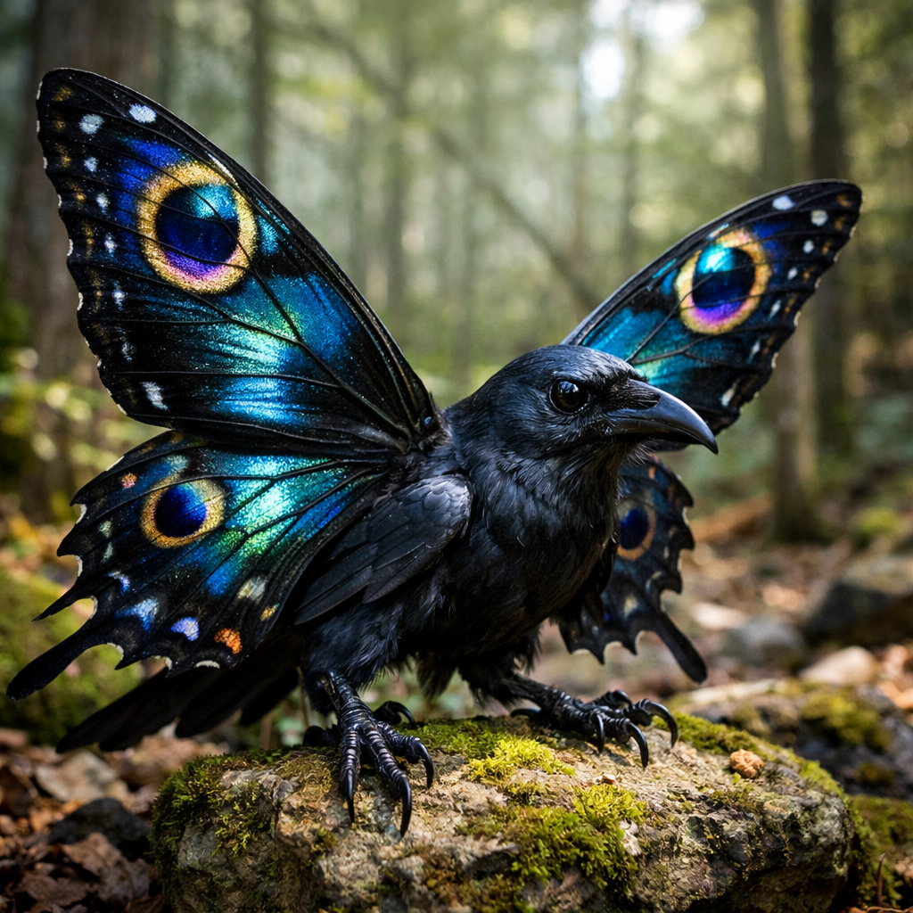 Crowterfly, an AI-generated hybrid of Butterfly and Crow