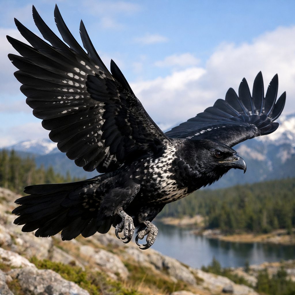 Crowalcon, an AI-generated hybrid of Crow and falcon