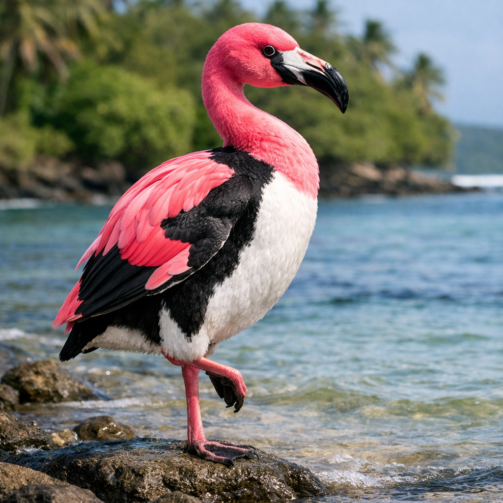 Flamguin, an AI-generated hybrid of Flamingo and Penguin