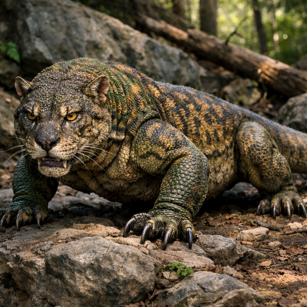 Komcougar, an AI-generated hybrid of Komodo Dragon and Cougar