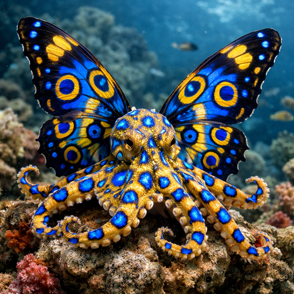 Butteroctopus, an AI-generated hybrid of Butterfly and blue ring octopus
