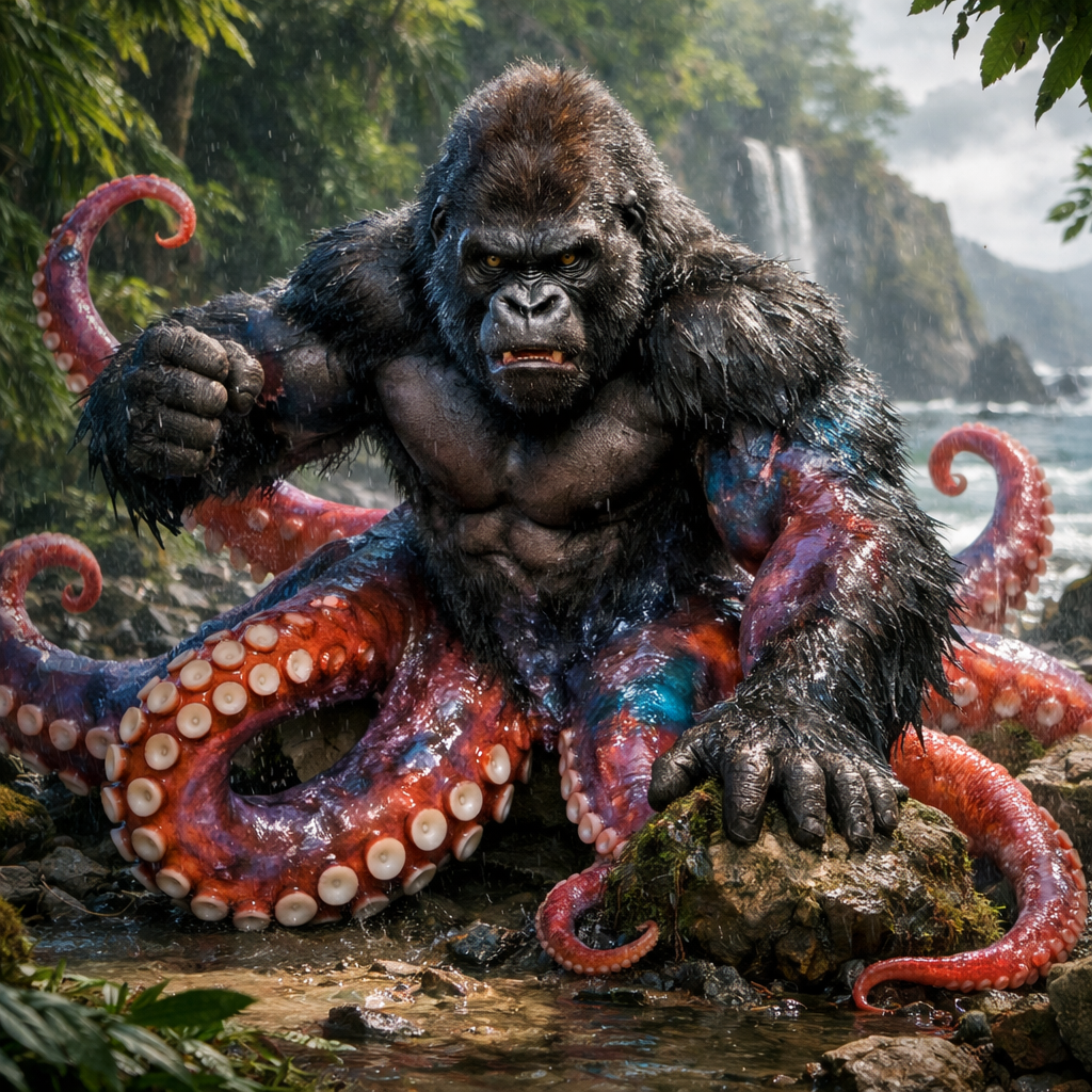 Gorillopus, an AI-generated hybrid of Octopus and Gorilla
