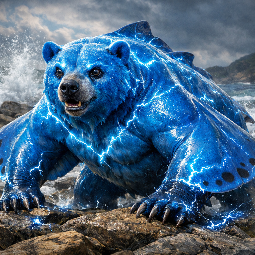 ElectroBearRay, an AI-generated hybrid of Bear and Electric Ray