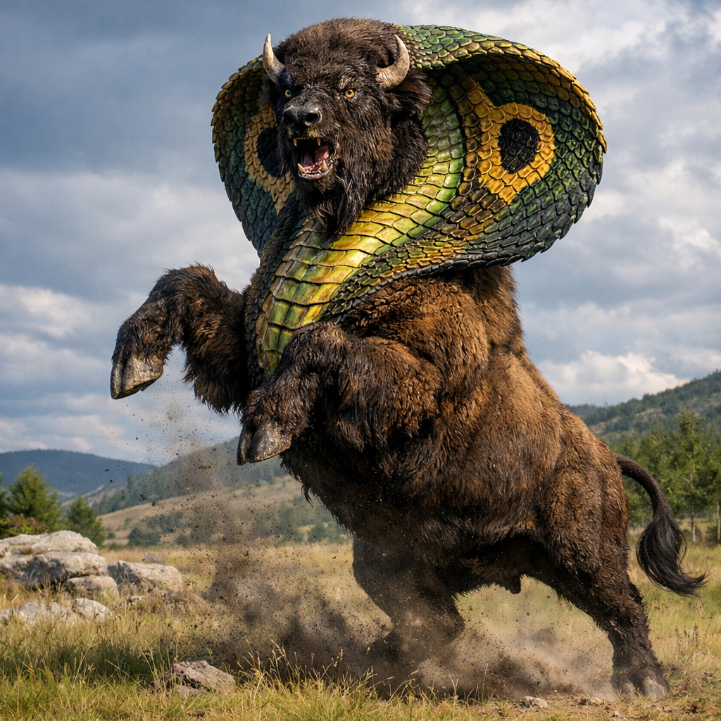 Cobrison, an AI-generated hybrid of Bison and Cobra