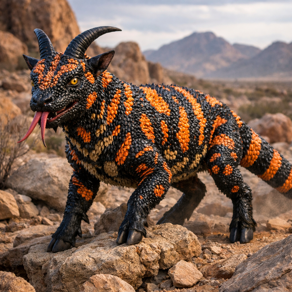 Gilat, an AI-generated hybrid of Gila monster and Goat