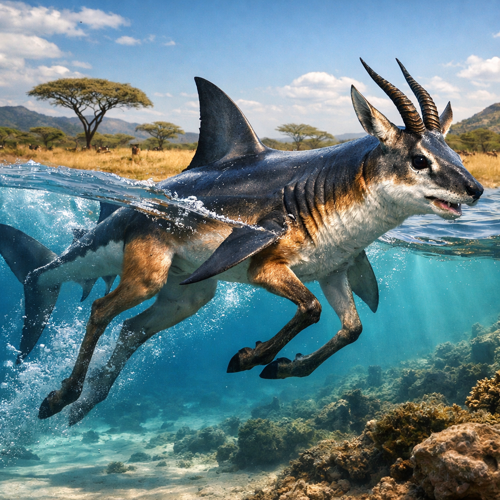 Sharkazelle, an AI-generated hybrid of Gazelle and Shark