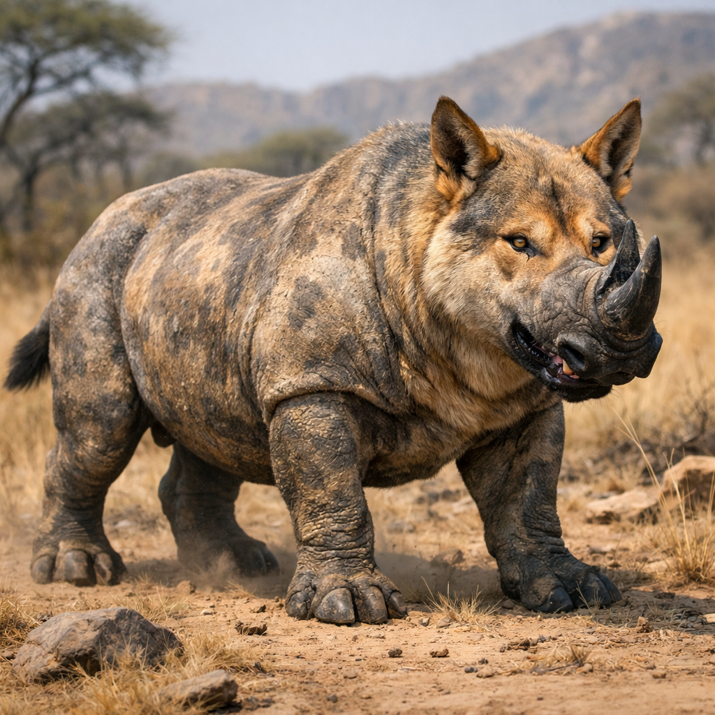 Dingoceros, an AI-generated hybrid of Dingo and Rhinoceros