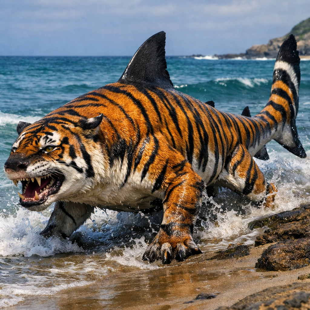 Sharkiger, an AI-generated hybrid of the Shark and the Tiger