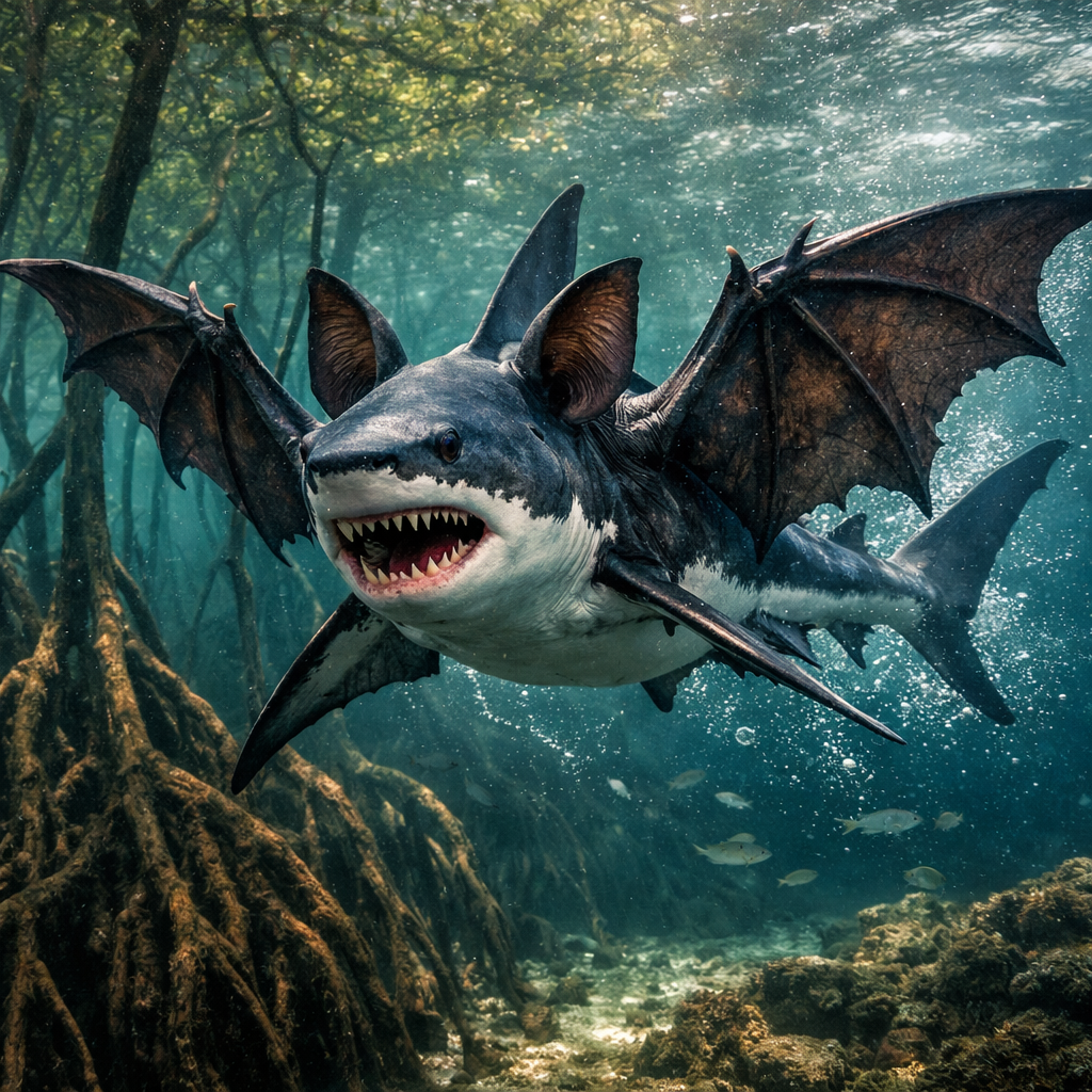 Batshark, an AI-generated hybrid of the Bat and the Shark