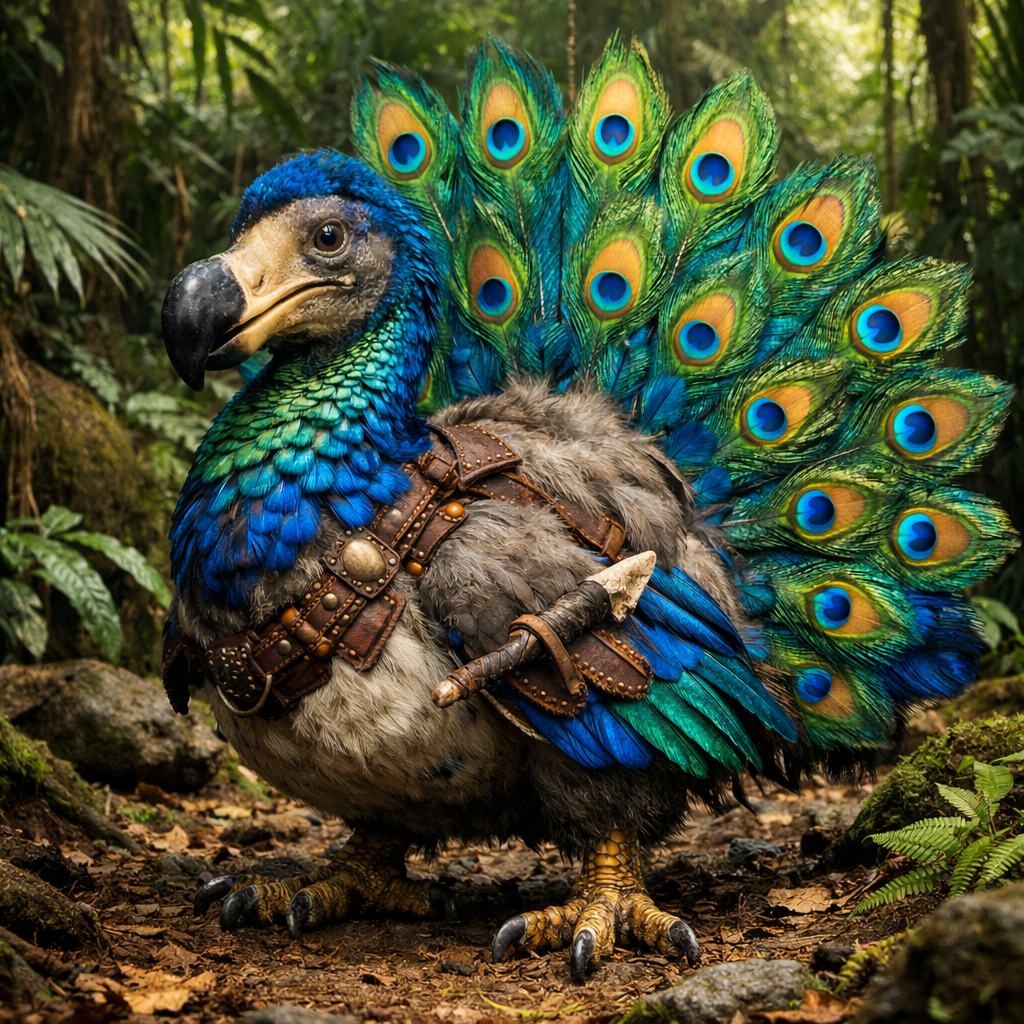Peacododo, an AI-generated hybrid of the Dodo and the Peacock