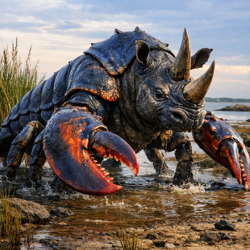 Rhinolobster, an AI-generated hybrid of the Rhinoceros and the Lobster